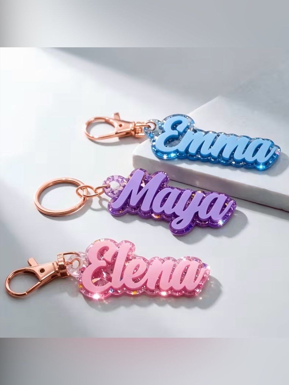 Personalized Acrylic Name Keychain - Pink, Purple, Blue